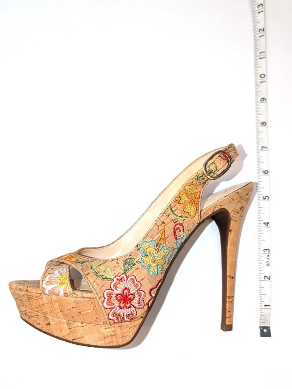 Jessica Simpson | Willey Slingback Embroidered Cork Heels Pumps | Size 6.5